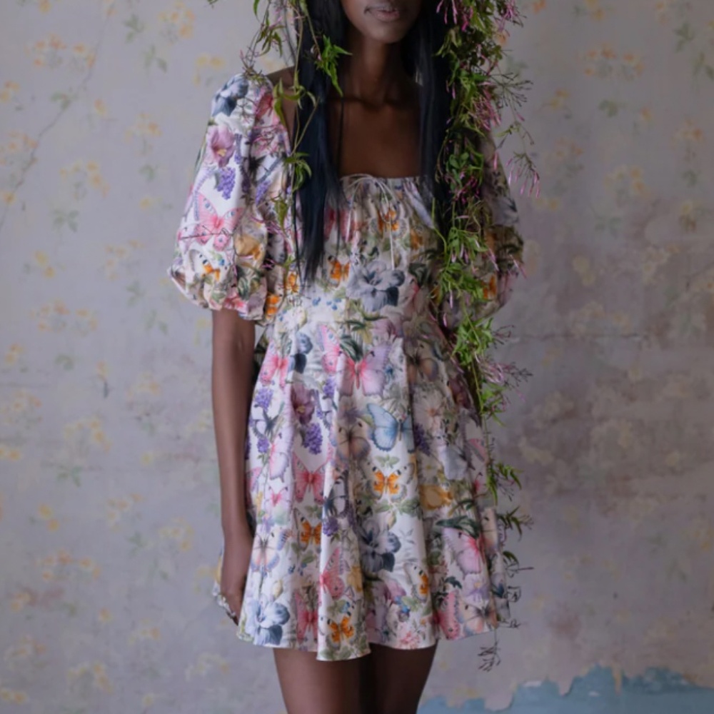 NEW Selkie The Cotton Mini Day Dress - Butterfly Botanics Print - Picture 12 of 13